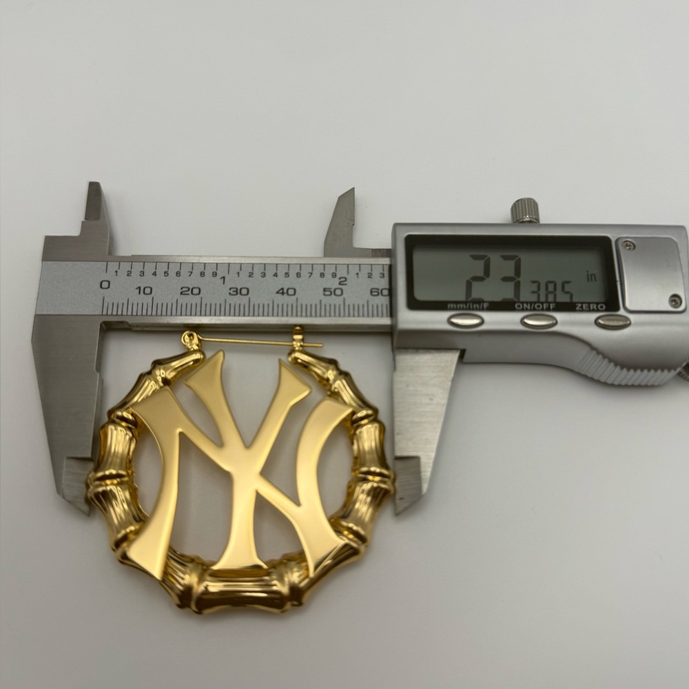 NEW "NY" CITY 2.3” (Medium) 18k GOLD PLATED STAINLESS STEEL BAMBOO HOOP EARRINGS